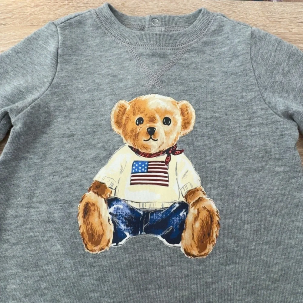 Ralph Lauren Polo‎ Bear Gray Fleece Coverall One Piece Size 6 Months